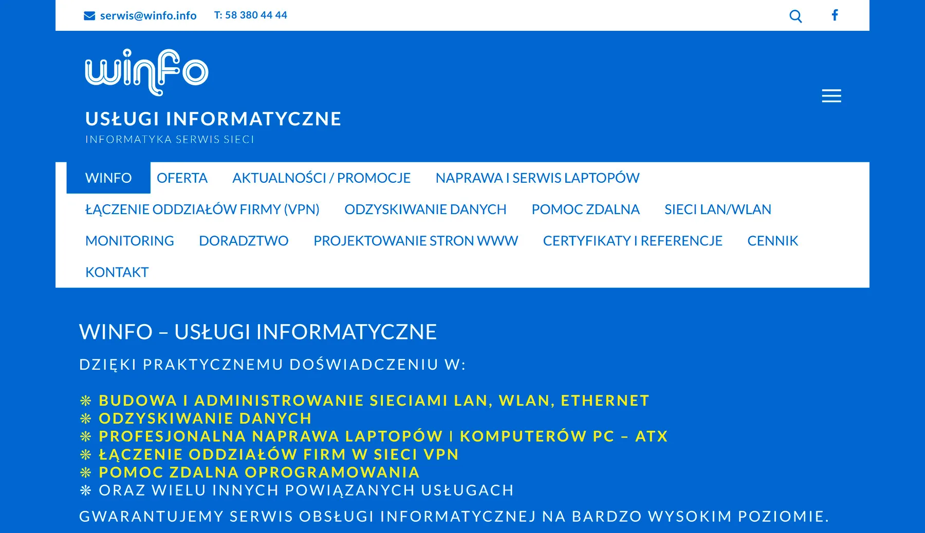 Winfo • Informatyka Serwis Sieci – Strona Firmowa