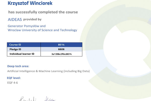 Certyfikat Artificial Intelligence & Machine Learning (including Big Data)