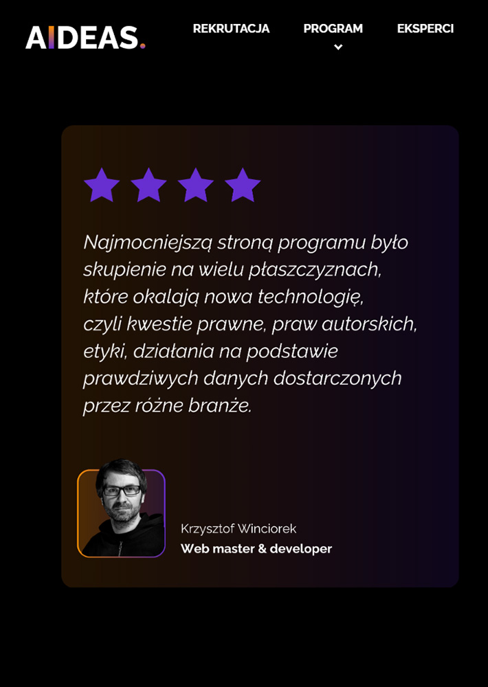 AIDEAS program rozwoju kompetencji AI - opinia Krzysztof Winciorek