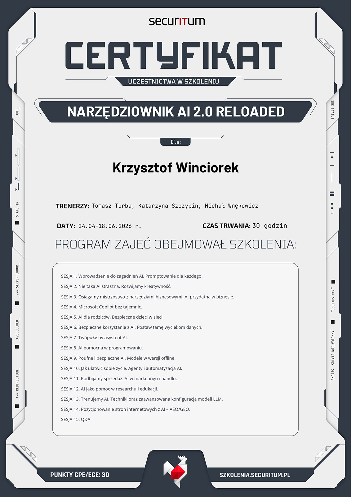 Narzędziownik AI 2.0 - Certyfikat - Securitum Narzędziownik AI 2.0 - Certyfikat - Securitum