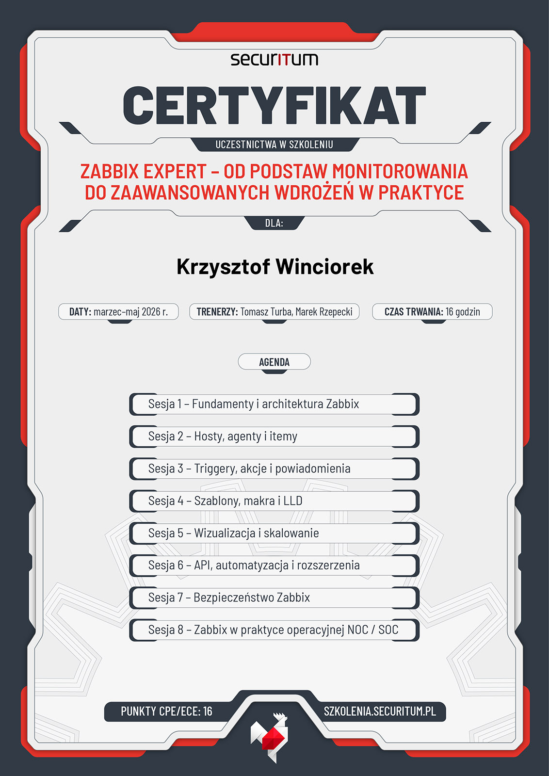 Zabbix Expert - Od Podstaw Monitorowania do Zaawansowanych Wdrożeń w Praktyce - Certyfikat - Securitum Zabbix Expert - Od Podstaw Monitorowania do Zaawansowanych Wdrożeń w Praktyce - Certyfikat - Securitum
